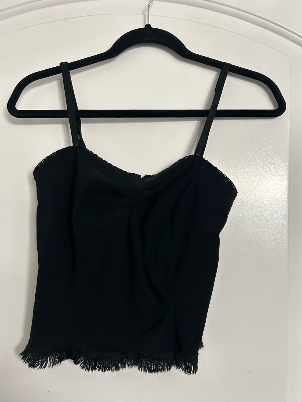 Cache vintage 90s y2k Black Fringe Hem Cami Top size XS fairy cottage festival